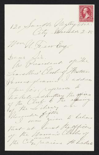 Letter to Mr. Frew from Jessie Hindman, November 2, 1985