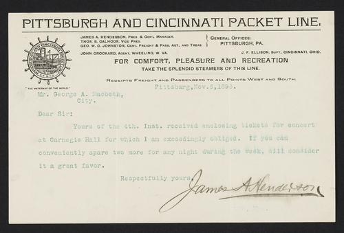 Letter to Mr. George A. Macbeth from James A. Henderson, November 6, 1895