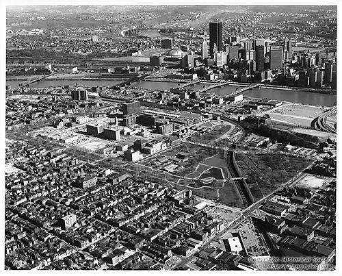 Aerial view of Allegheny Center and Downtown Pittsburgh