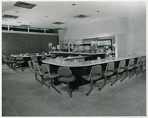 Seating in the Ladies' Hospital Aid Society coffee shop at Montefiore Hospital