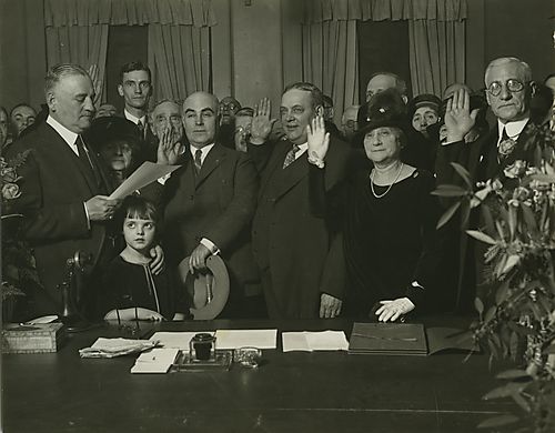 Bertha Rauh being reappointed by Mayor Charles H. Kline as Director of the Department of Public Welfare of the City of Pittsburgh  