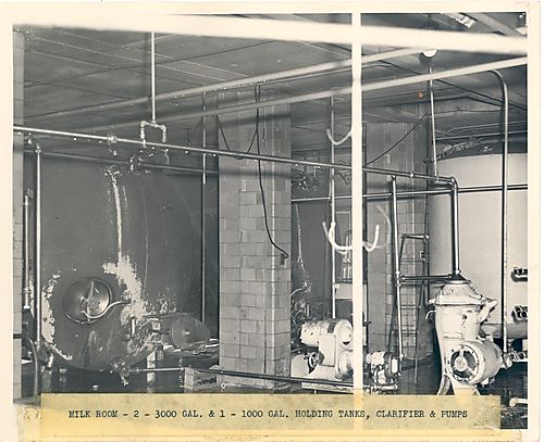 Milk Room 2-3000 Gal. &amp; 1-1000 Gal. Holding tanks, Clarifier &amp; Pumps