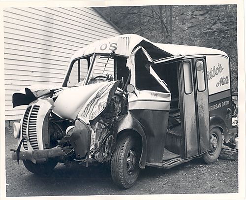 Front View Crashed Milk Truck