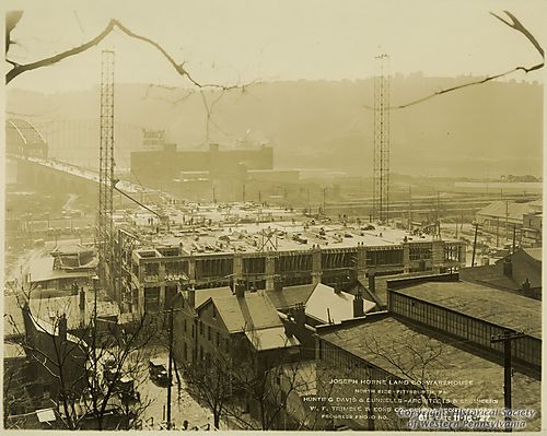 View of the Joseph Horne Warehouse construction on the North Side