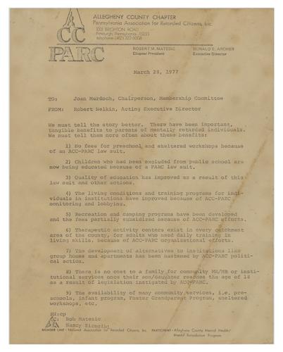 ACC-PARC Recent Benefits to Families Memo