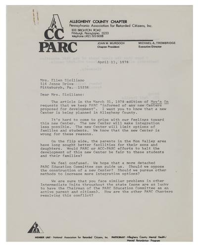 Letter from Bob Nelkin to Ellen Siciliano