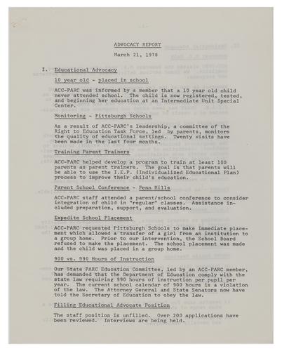 ACC-PARC Advocacy Report