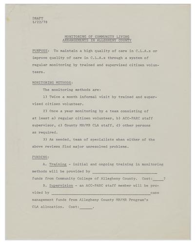Monitoring of Community Living Arrangements in Allegheny County