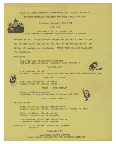 "All You Ever Wanted to Know About Residential Services for the Mentally Retarded but Were Afraid to Ask" Flyer