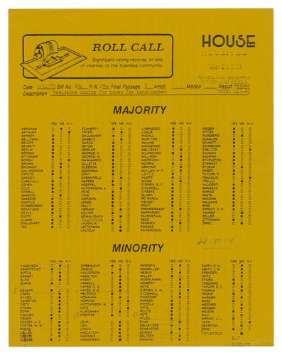 House Roll Call on Senate Bill 94