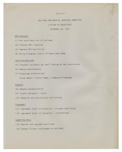 ACC-PARC Residential Services Committee Listing of Objectives Draft
