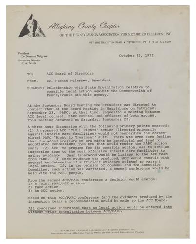 ACC-PARC President Dr. Norman Mulgrave Memo