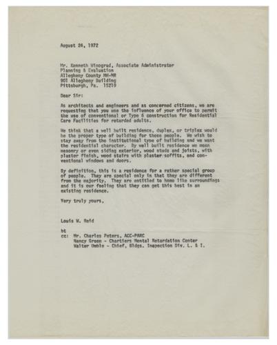 Letter to Kenneth Winograd on Residential Care Facilities