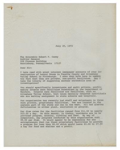 Letter from Charles Peters on Investigating Private Institutions