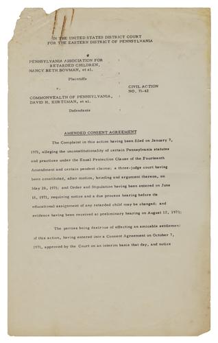 Amended Consent Agreement, Pennsylvania Association for Retarded Children v. Commonwealth of Pennsylvania