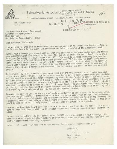 Letter from Teddi Leiden to Richard Thornburgh