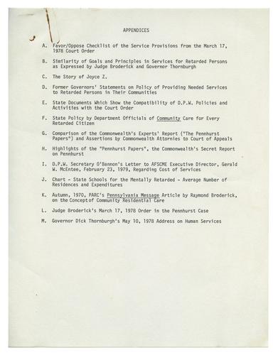 Halderman v. Pennhurst Appendices