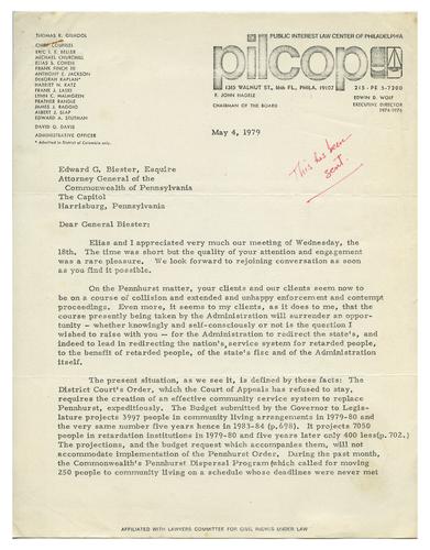 Letter from Thomas Gilhool to Attorney General Edward Biester
