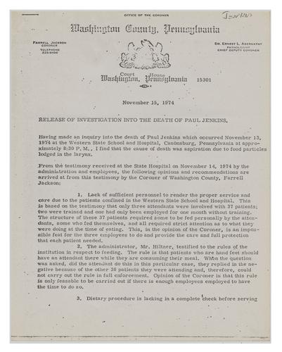 Release of Investigation into the Death of Paul Jenkins