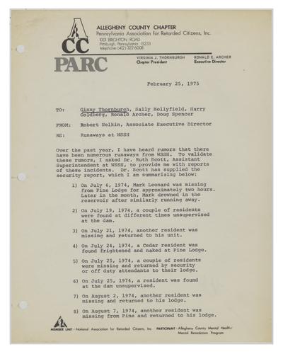 Runaways at Western State Memo