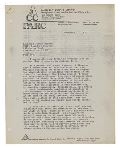 Letter from Jean Isherwood to Reverend Joseph Rogers