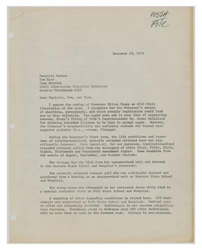 Letter from Bob Nelkin to Marjorie Matson, Tom Kerr, and Tony Wettick