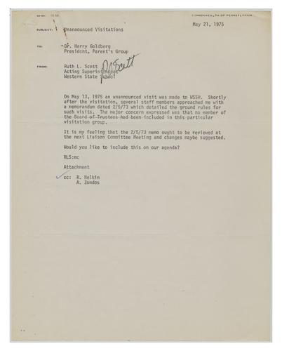 Letter from Ruth Scott to Harry Goldberg