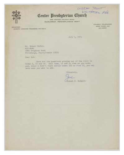 Joint Visitation Team Western State School and Hospital Questions Letter