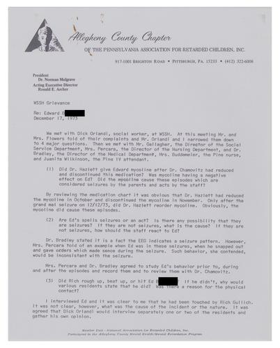 Edward B. Western State School and Hospital Grievance Information