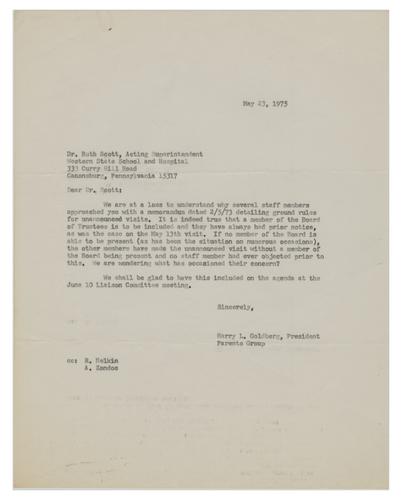 Letter from Harry Goldberg to Dr. Ruth Scott