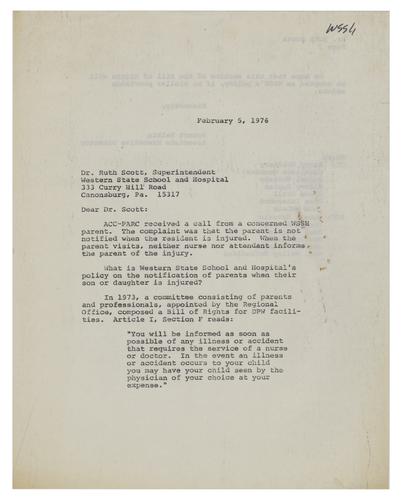 Western State School and Hospital Injury Notifications Letter