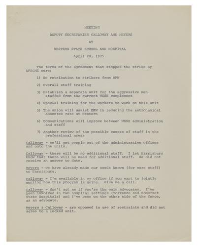 Meeting Deputy Secretaries Calloway and Meyers at Western State School and Hospital Minutes