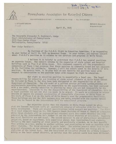 Letter from Robert Buchanan to Judge Alexander Barbieri