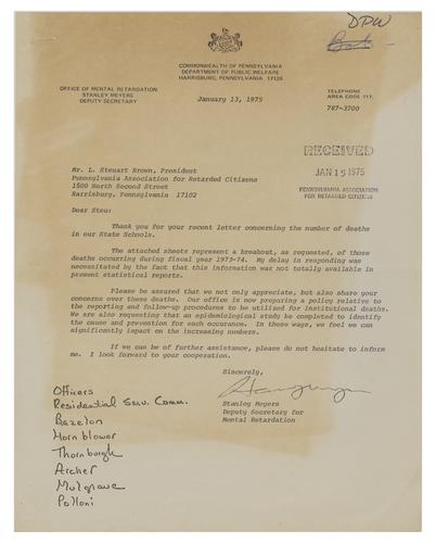 Deaths at State School Letter