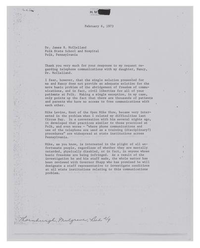Letter from Mr. W. to Dr. James H. McClelland