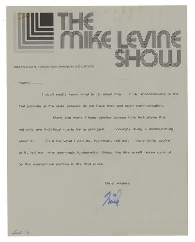 Letter from Mike Levine to Norman Taylor