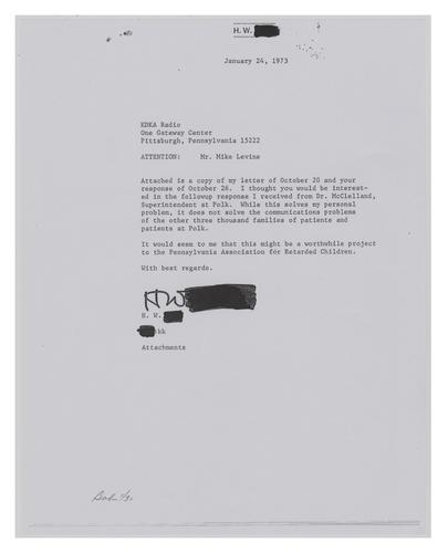 Letter from Mr. W. to Mike Levine