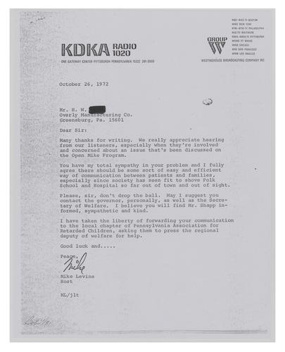 Letter from Mike Levine to Mr. W.
