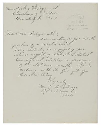 Letter from Mrs. Bohanice to Helene Wohlgemuth