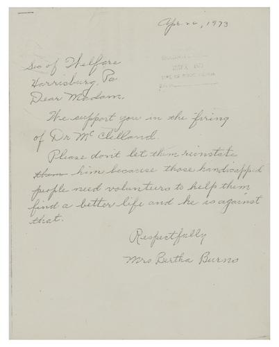 Letter from Bertha Burns to Helene Wohlgemuth