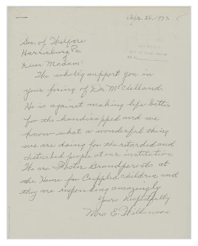 Letter from Mrs. E. Wilkinson to Helene Wohlgemuth