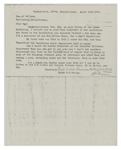 Letter from Ralph W. E. Fuller to Helene Wohlgemuth