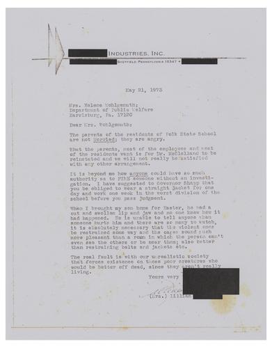 Letter from Lillian G. to Helene Wohlgemuth
