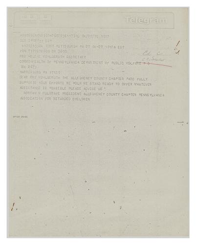 Telegram from ACC-PARC to Helene Wohlgemuth