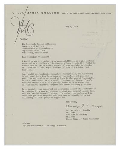 Letter from Dorothy J. Novello to Helene Wohlgemuth