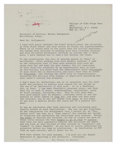 Letter from Dorsey De Raianes to Helene Wohlgemuth