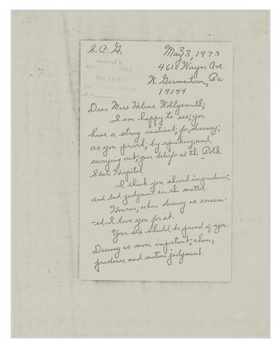 Letter from John Warren to Helene Wohlgemuth