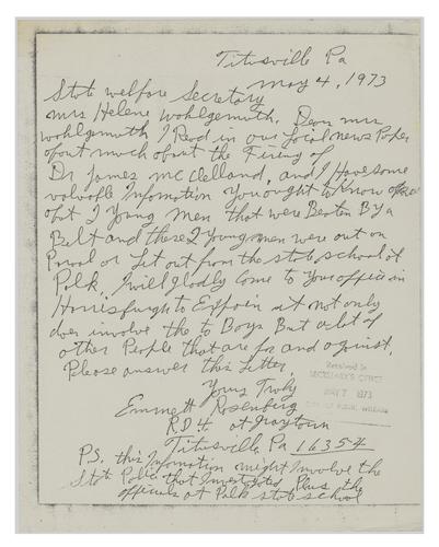 Letter from Emmet Rosenberg to Helene Wohlgemuth