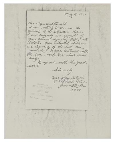 Letter from Mary Cook to Helene Wohlgemuth