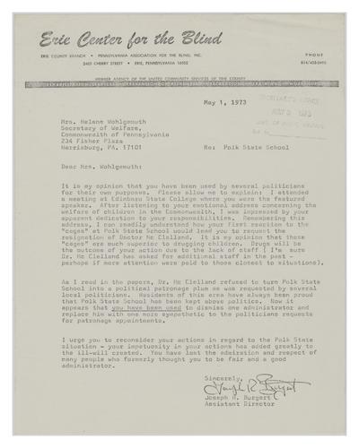 Letter from Joseph Burgert to Helene Wohlgemuth